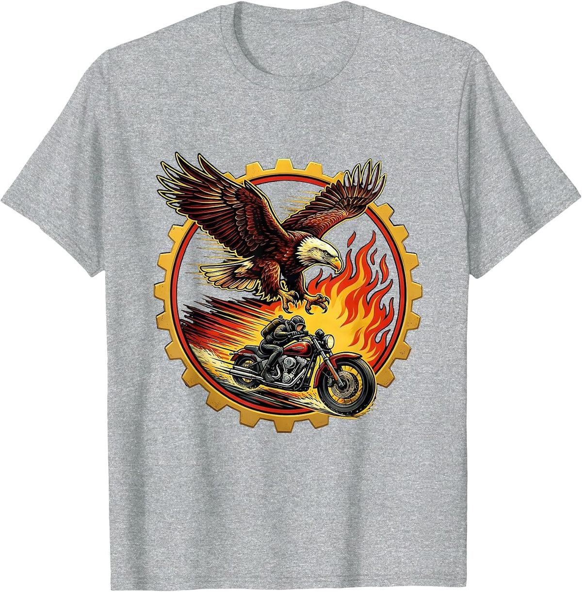 Men's Hawk Dive Bobber Motorcycle Biker Graphic T-Shirt - Heather Grey