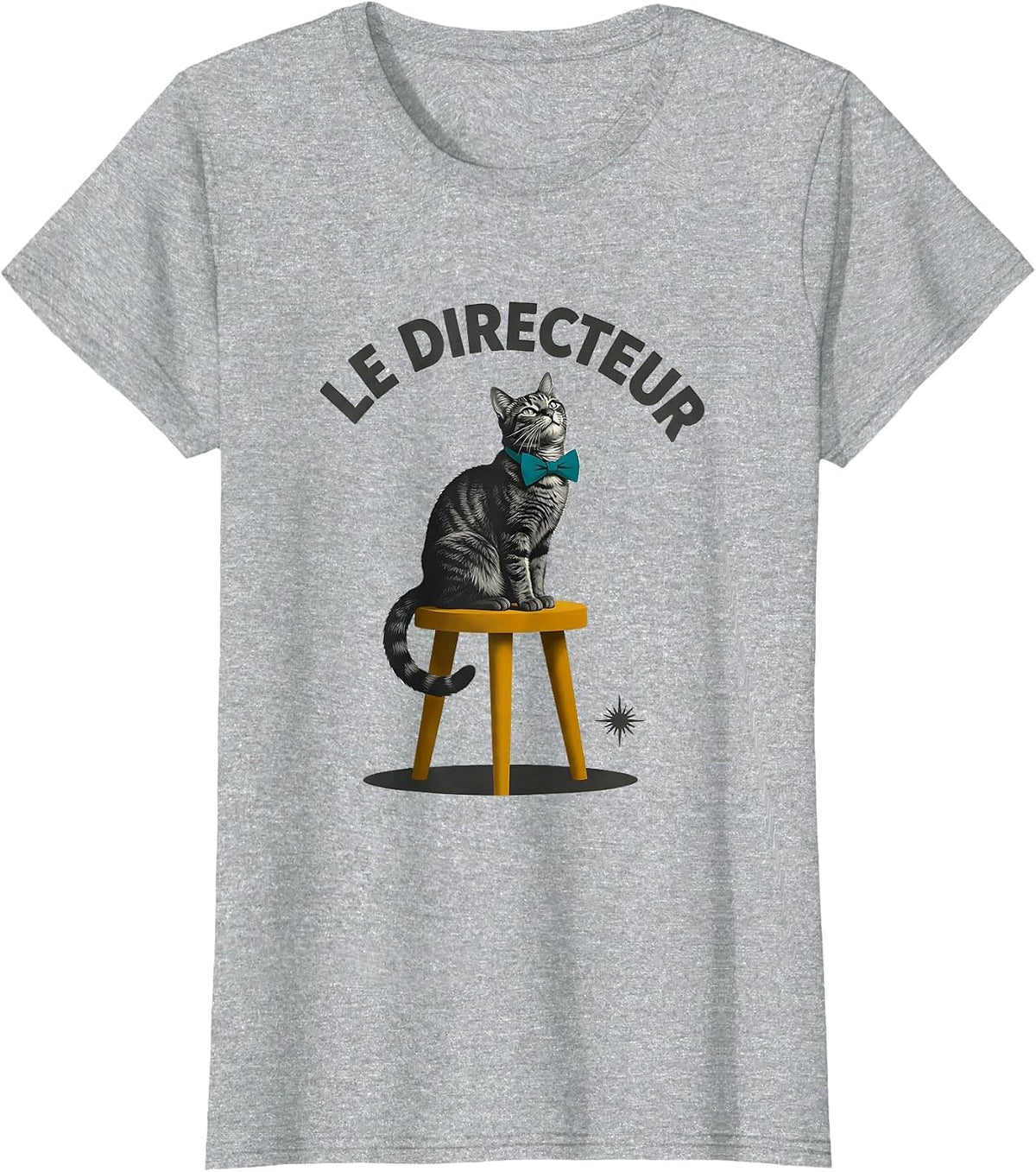 Le Directeur Midcentury Modern Funny Francophile Cat Gift T-Shirt - Heather Grey
