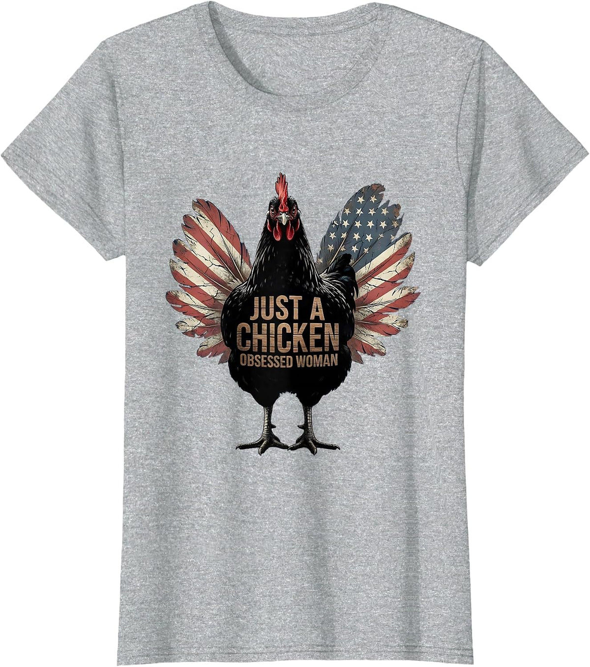 Women's Just a Chicken Obsessed Woman Funny Design T-Shirt - Heather Grey