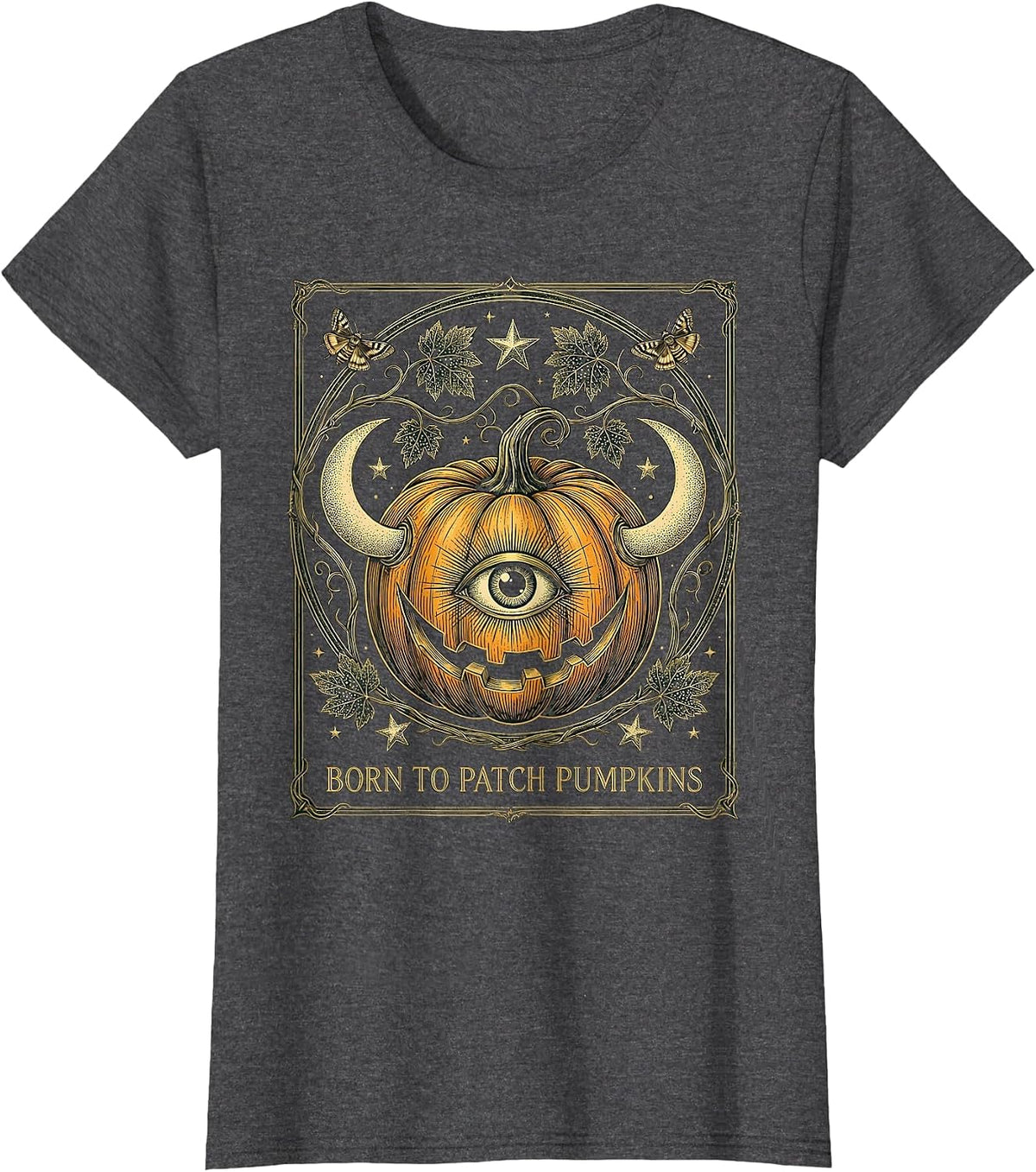 Women's Born to Patch Pumpkins Fall Harvest Design T-Shirt - Dark Heather Grey