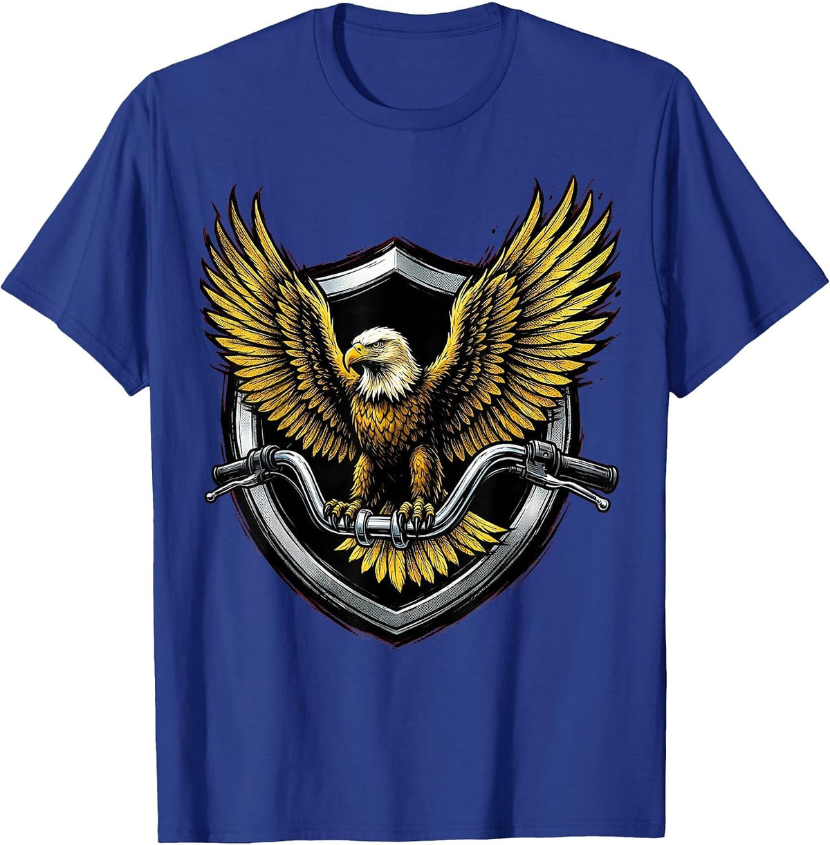Eagle on Chrome Motorcycle Handlebar Biker Design T-Shirt - Royal Blue