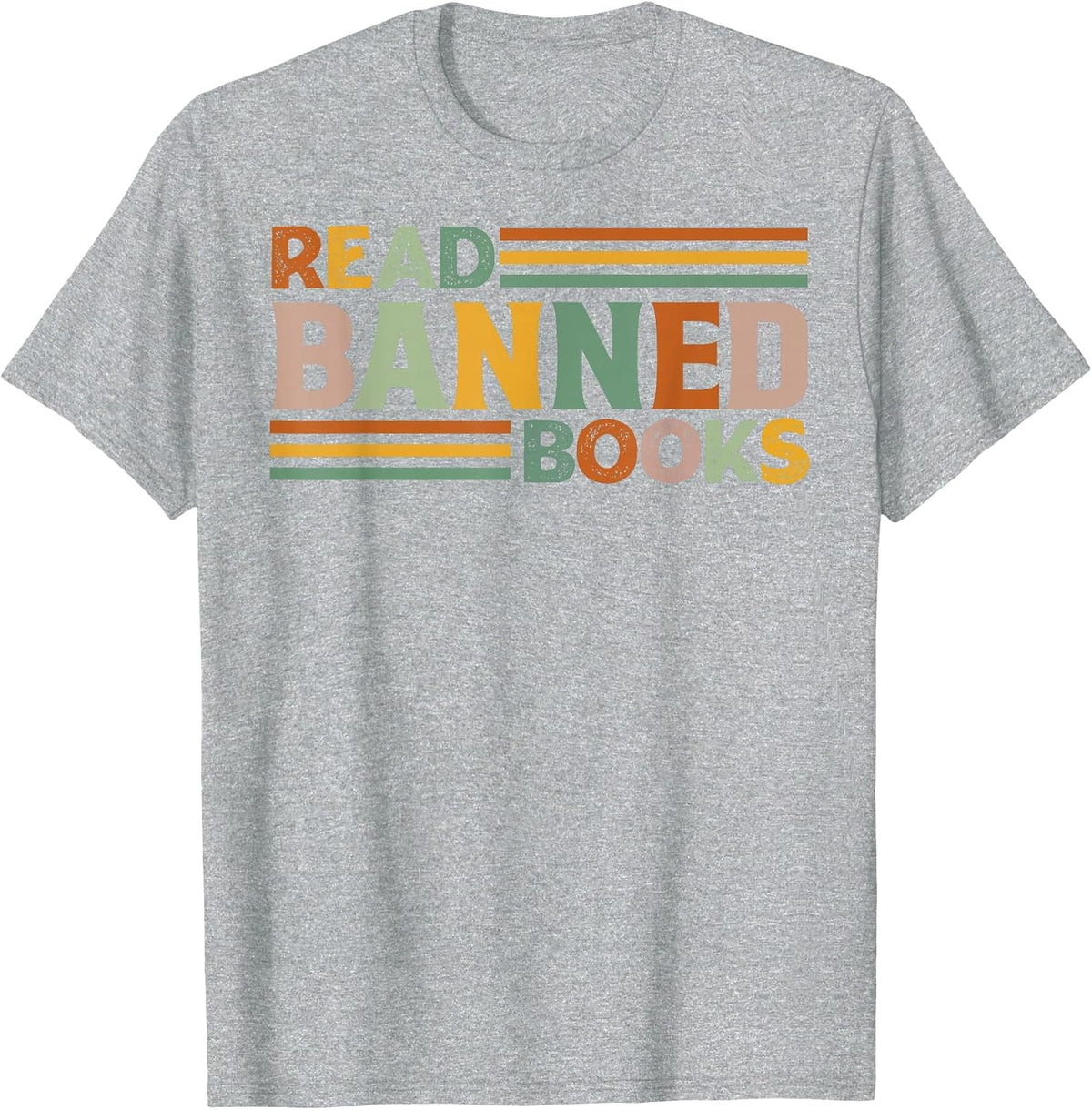 Read Banned Books Retro Stripes Librarian Reader T-Shirt - Heather Grey