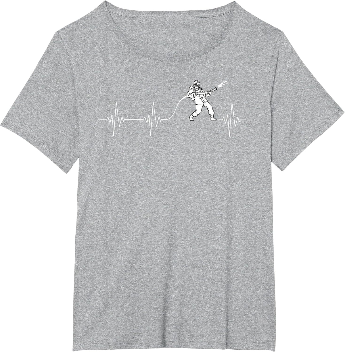 Firefighter Heartbeat Fireman Firefighting Rescuer Volunteer T-Shirt - Heather Grey