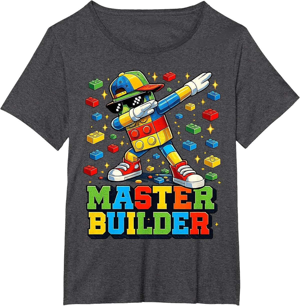 Dabbing Block Brick Building Master Builder for Men Boy Kid T-Shirt - Dark Heather Grey