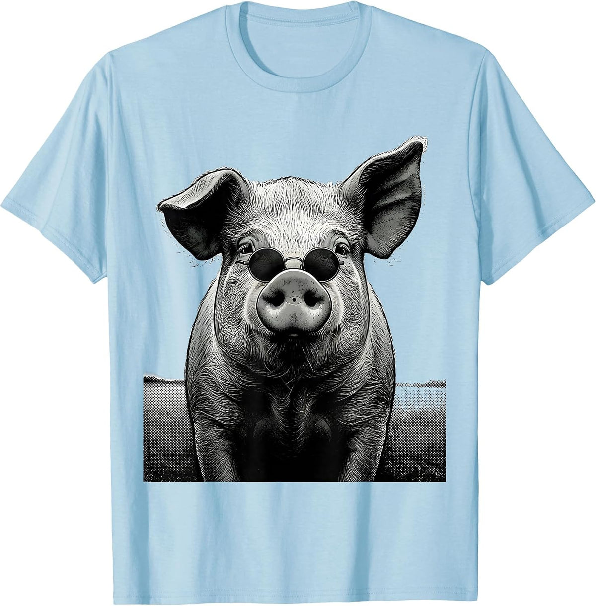 Men's Oversized Pig Head Funny Farm Animal Lover Gift T-Shirt - Baby Blue