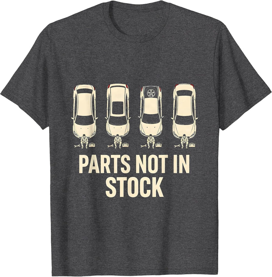 Men's PARTS NOT IN STOCK Funny Mechanic Skeleton Auto Repair Gift T-Shirt - Dark Heather Grey