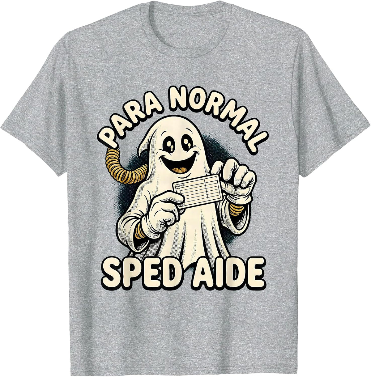 Men's Para Normal SPED Aide Retro Cartoon Ghost Halloween T-Shirt - Heather Grey
