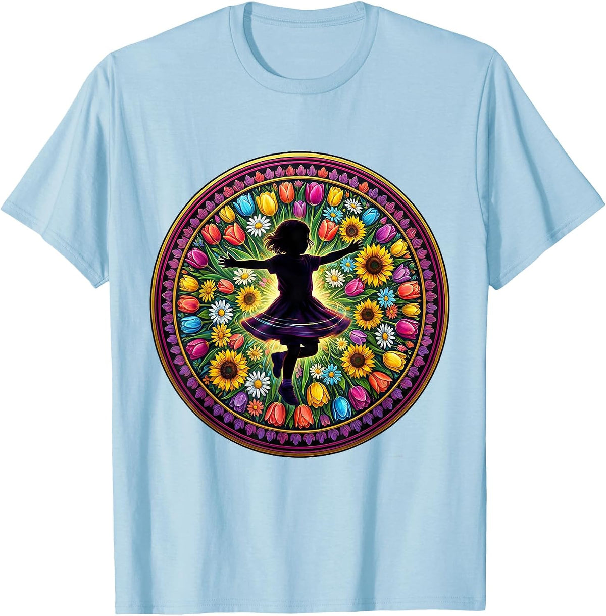 Men's Autism Awareness Joyful Child Spinning in Flowers T-Shirt - Baby Blue