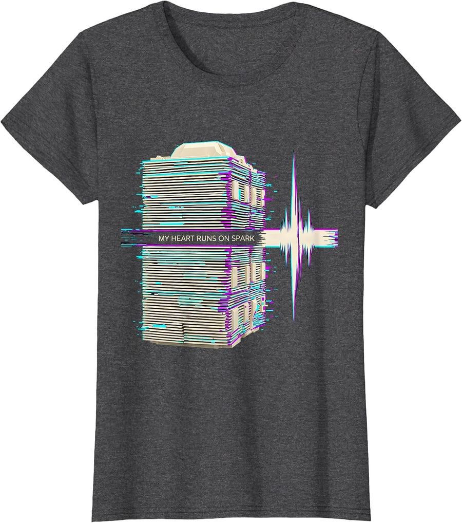 Women's My Heart Runs On Spark Funny Car Guy Auto Mechanic Humor T-Shirt - Dark Heather Grey