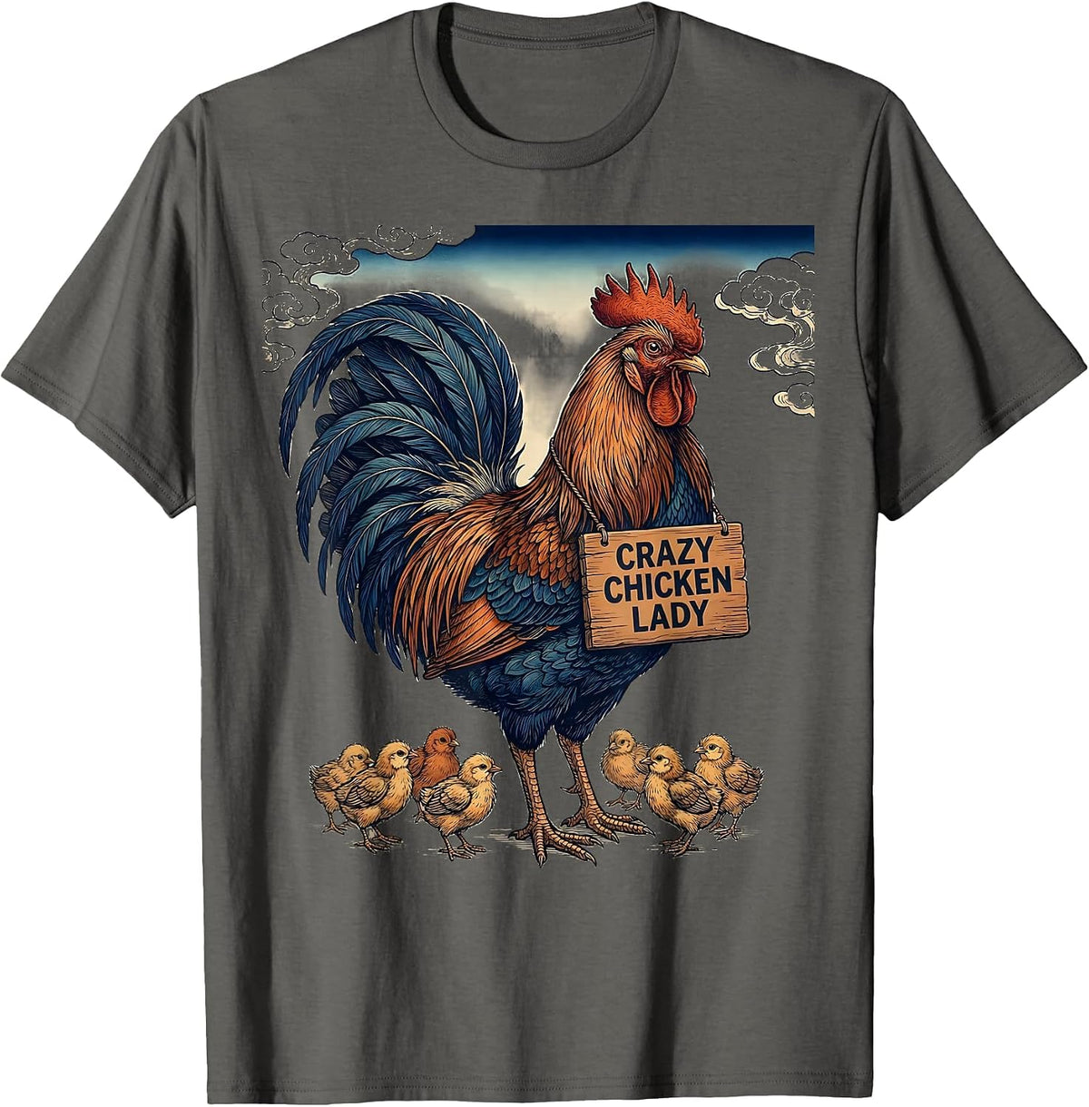 Men's Crazy Chicken Lady Funny Chicken Design T-Shirt - Asphalt Grey