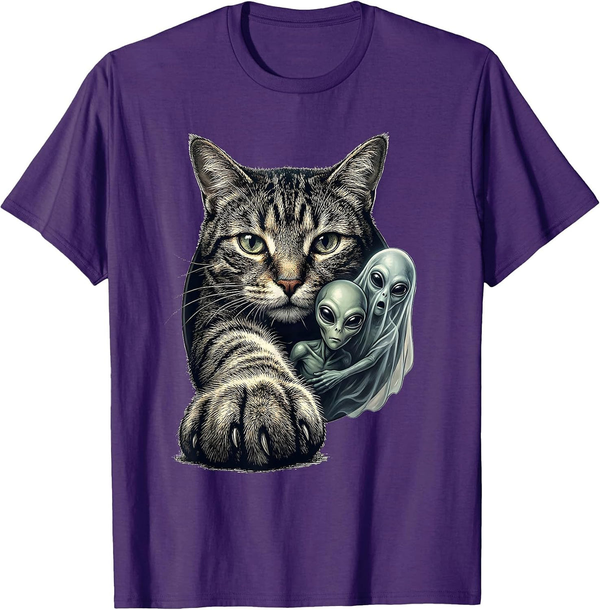 Oversized Cat Selfie Paranormal Alien Ghost Funny Cat Lover T-Shirt - Purple