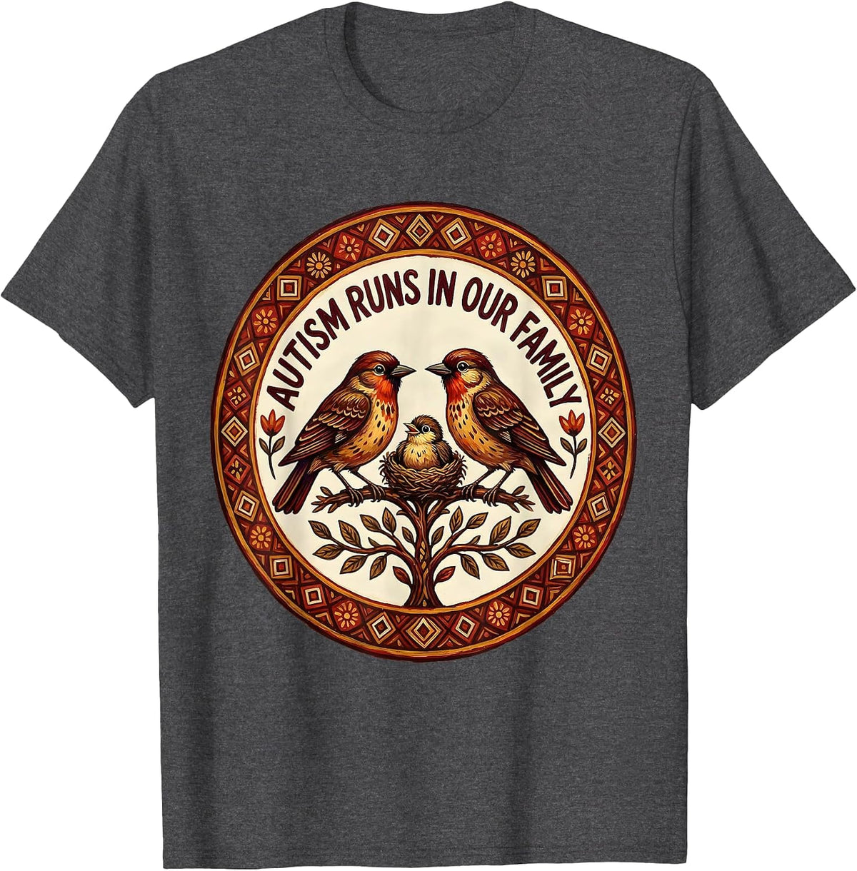 Autism Runs In Our Family Awareness Design T-Shirt - Dark Heather Grey