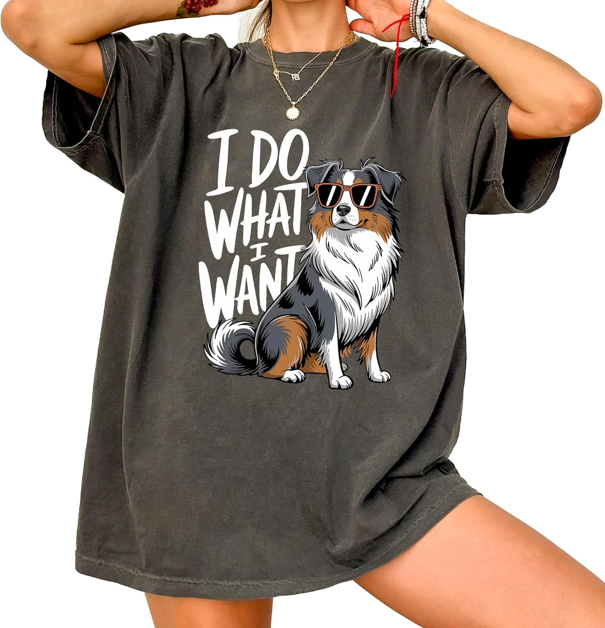 Aussie Australian Shepherd Graphic T-Shirt, Funny, Supportive Trending Tees, - Sunglassesdogcontrast