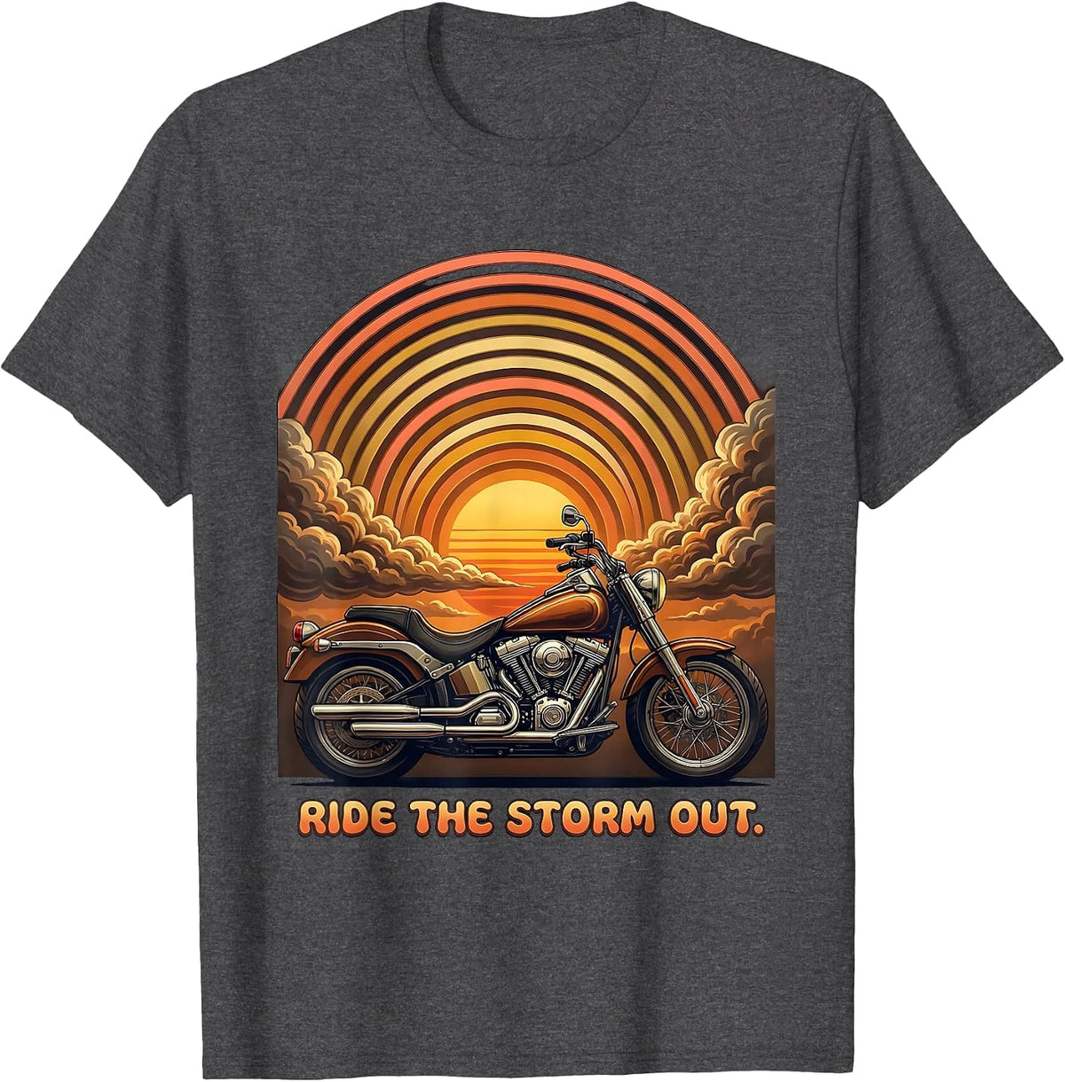 Ride the Storm Out Motorcycle Biker Design T-Shirt - Dark Heather Grey