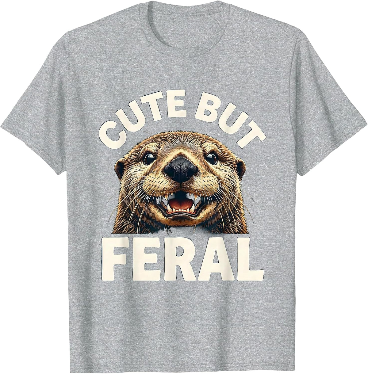 Men's Cute But Feral Sea Otter Graphic Design T-Shirt - Heather Grey