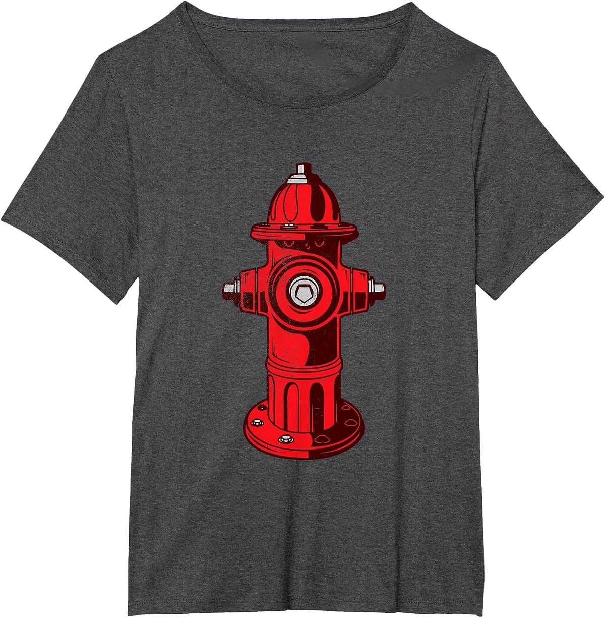 Red Graphic Fire Hydrant Firefighter Work T-Shirt T-Shirt - Dark Heather Grey