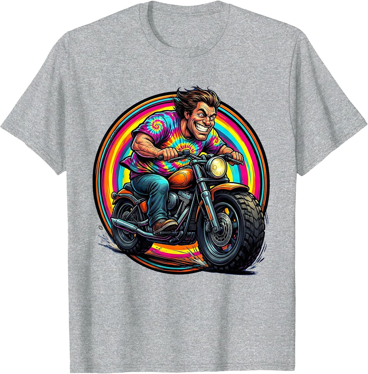 Men's Vibrant Tie Dye Motorcycle Rider Graphic T-Shirt - Heather Grey