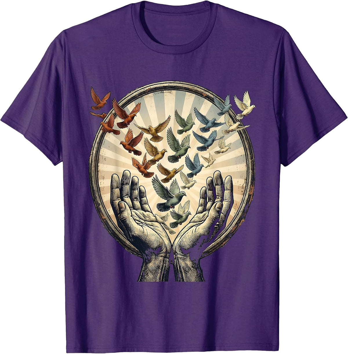 Men's Rainbow Doves Release LGBTQ Pride Graphic T-Shirt - Purple