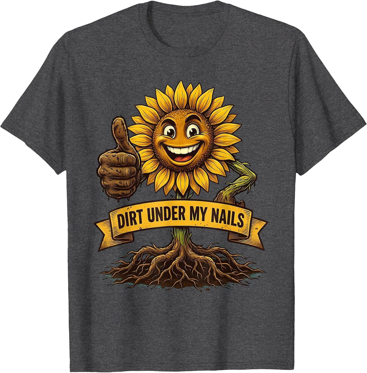 Men's Dirt Under My Nails Flower Gardener Design T-Shirt - Dark Heather Grey