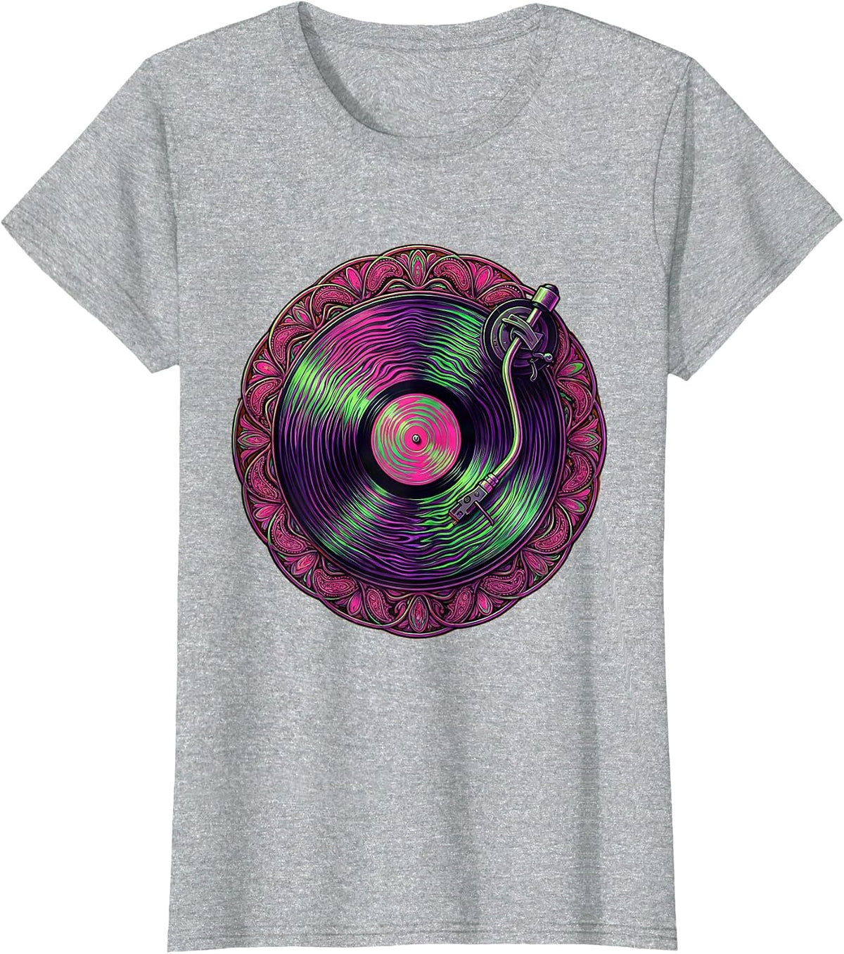 Disco Turntable Spinning Record DJ Graphic T-Shirt - Heather Grey
