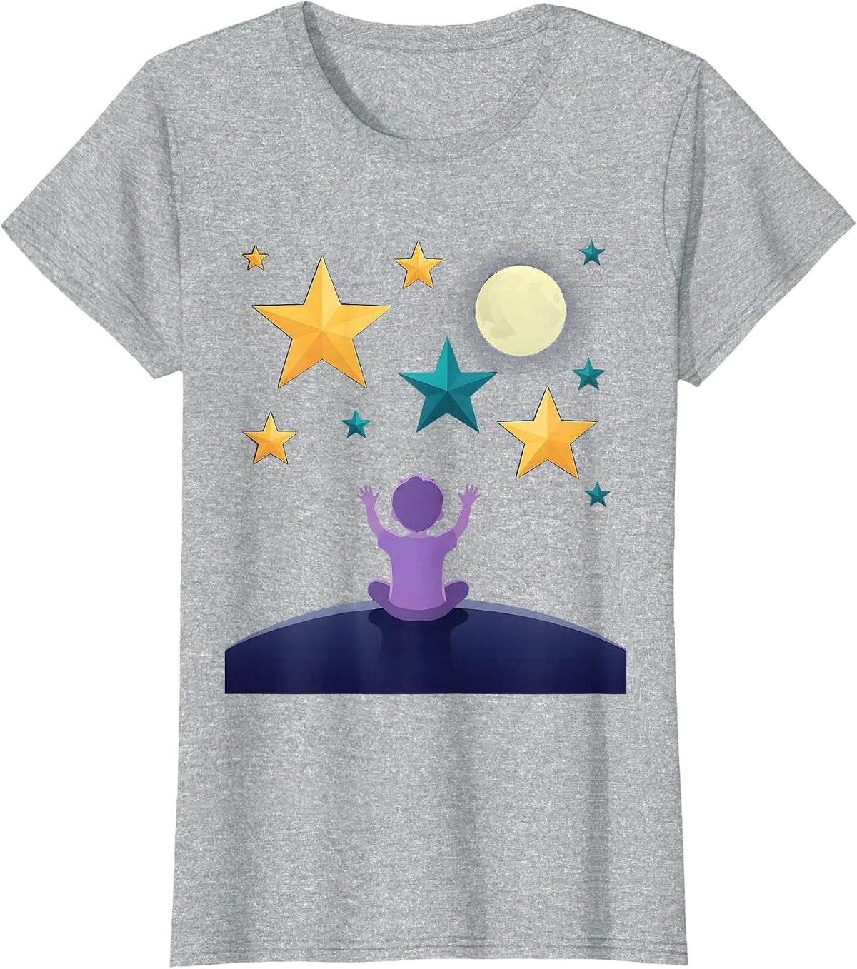 Autism Awareness Child Stargazing Night Sky Design T-Shirt - Heather Grey