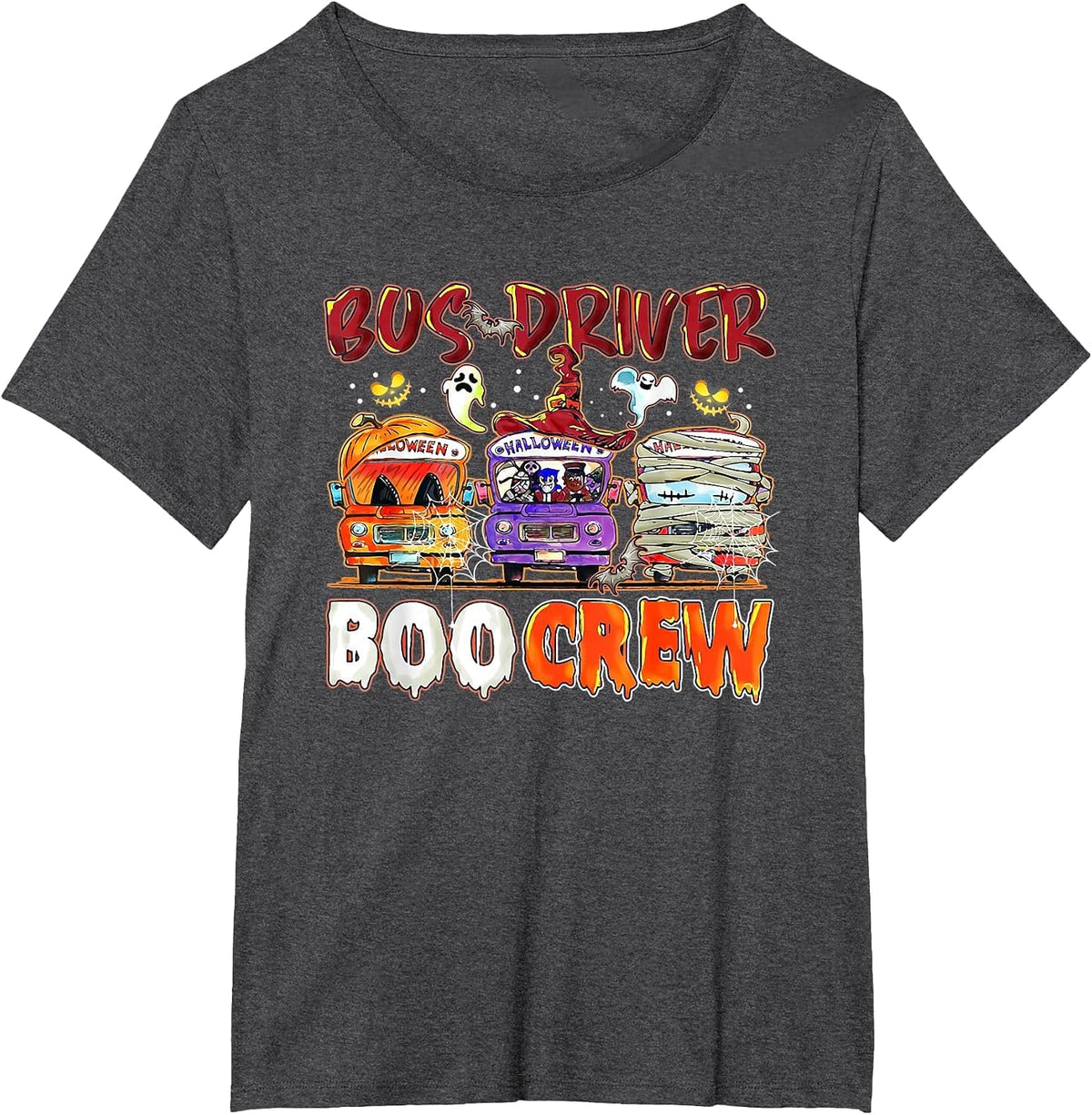 Bus Driver Boo Crew School Bus Driver Life Halloween T-Shirt - Dark Heather Grey