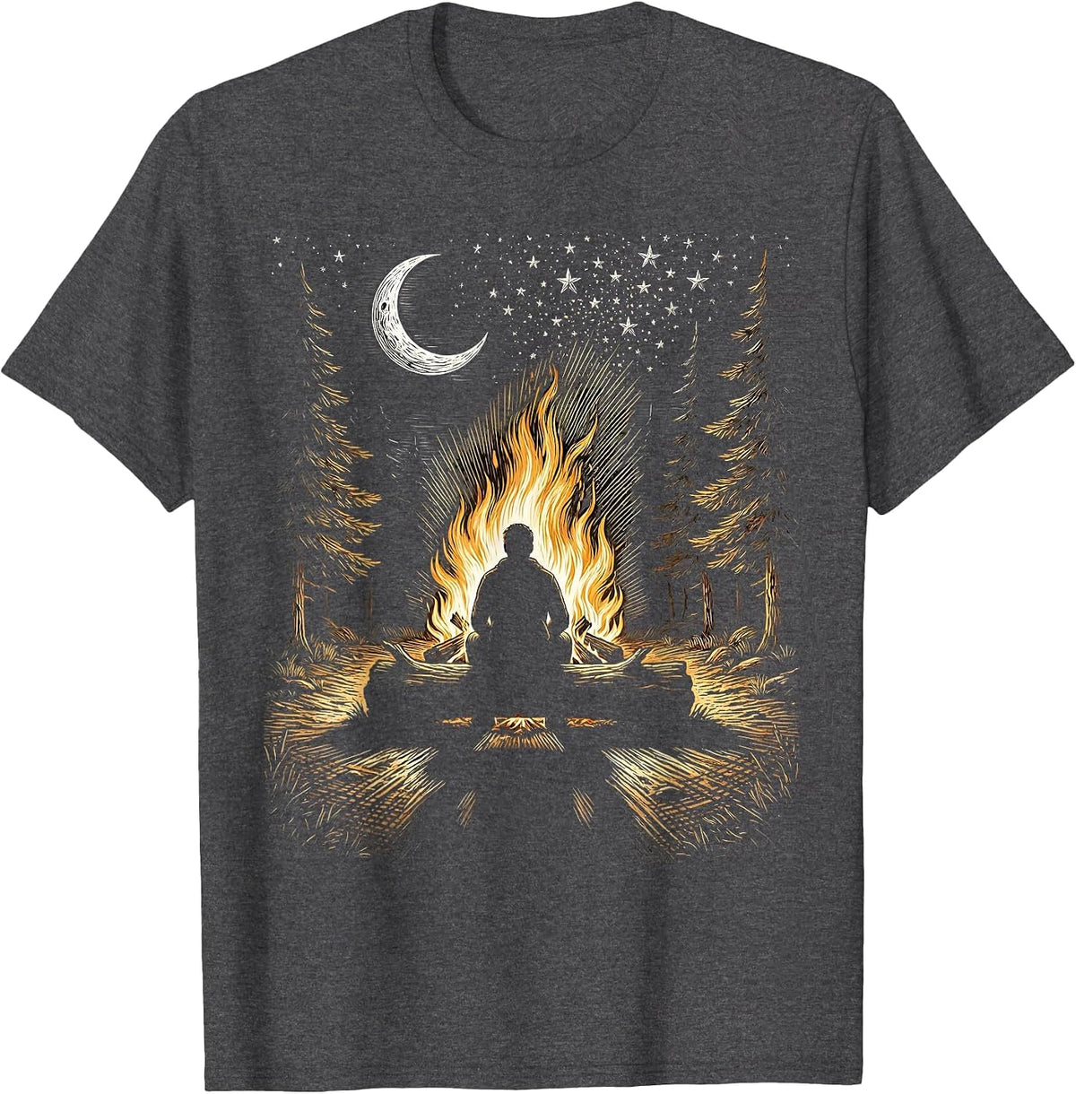 Campfire Under the Stars Freedom Graphic Tee T-Shirt - Dark Heather Grey