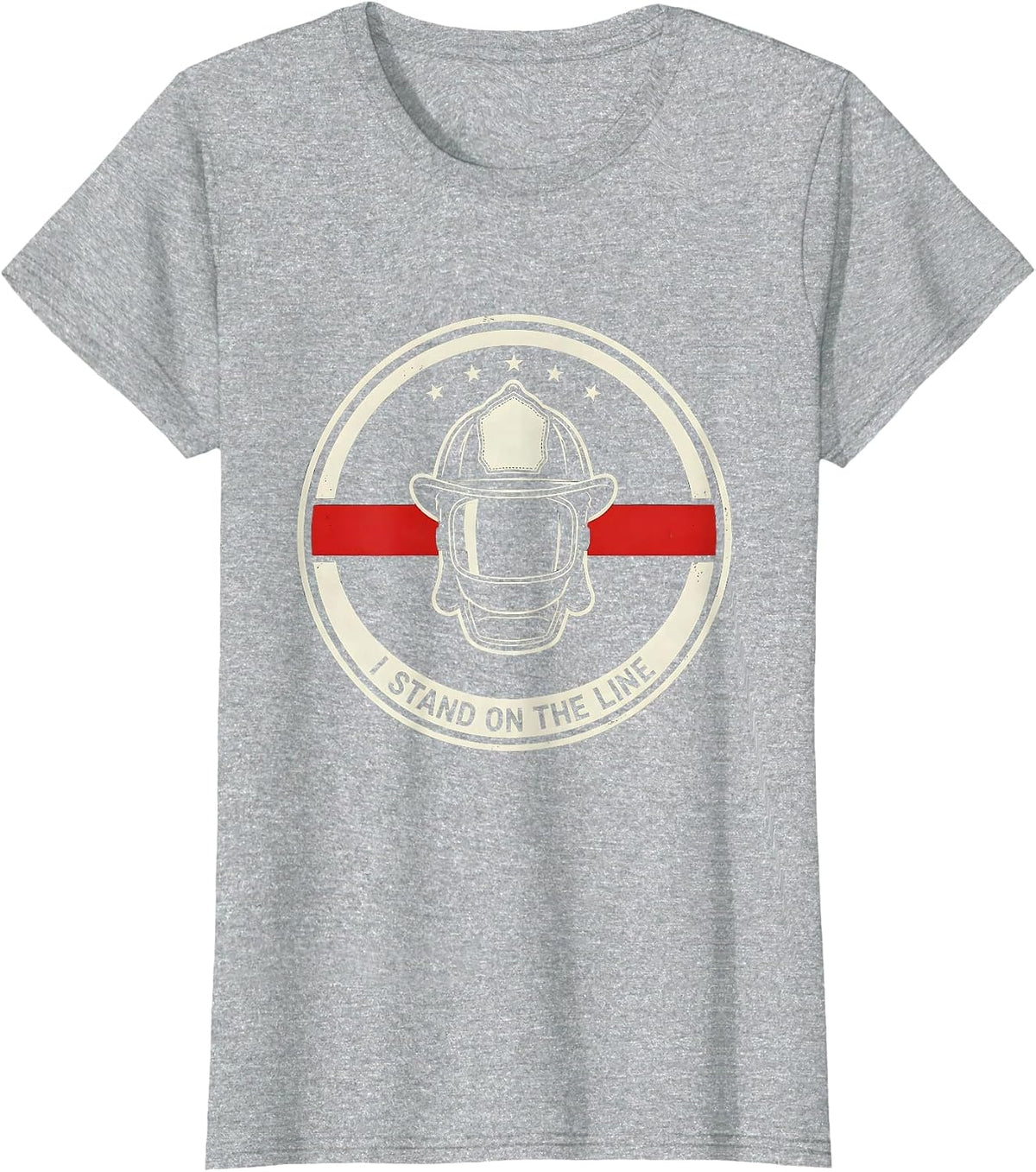 I Stand On The Line Firefighter Pride Emblem Thin Red Line T-Shirt - Heather Grey