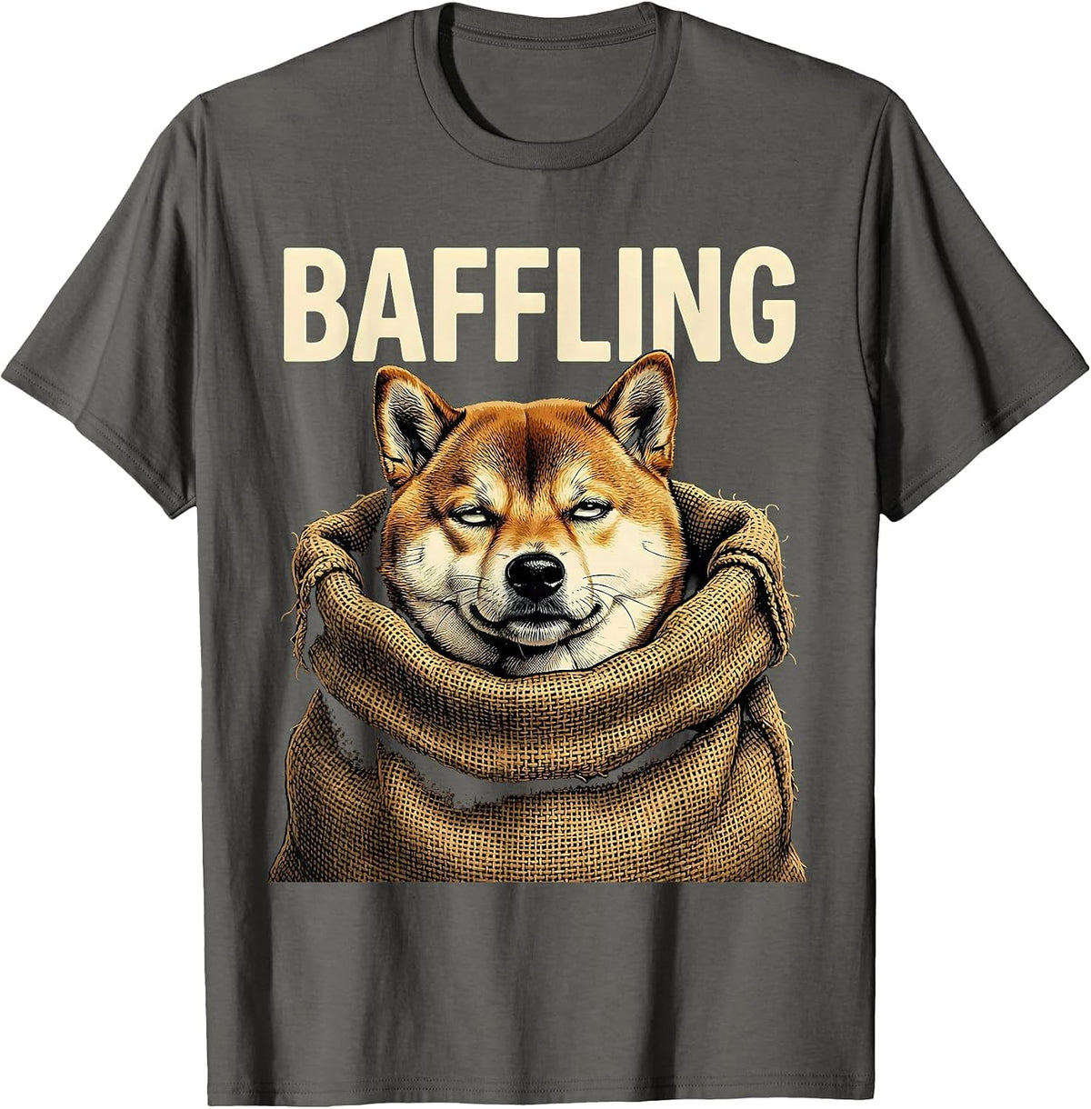Men's Baffling Pop Art Shiba Inu Doge Meme Humor T-Shirt - Asphalt Grey