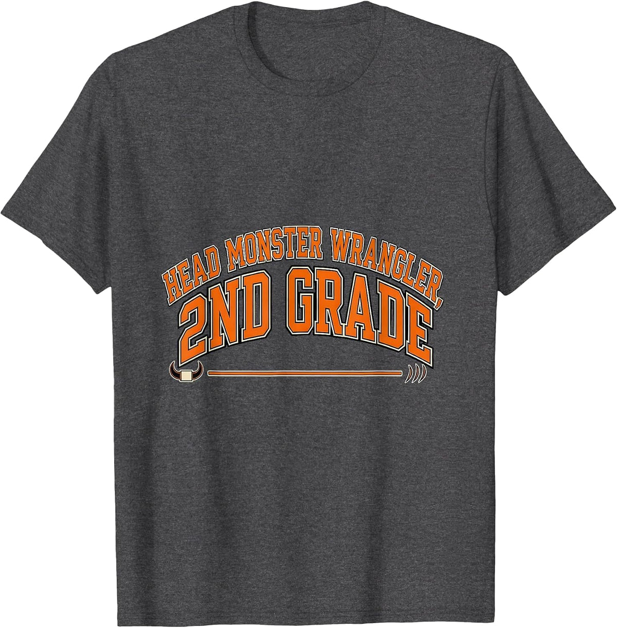 Men's Head Monster Wrangler 2nd Grade Funny Teacher Halloween T-Shirt - Dark Heather Grey