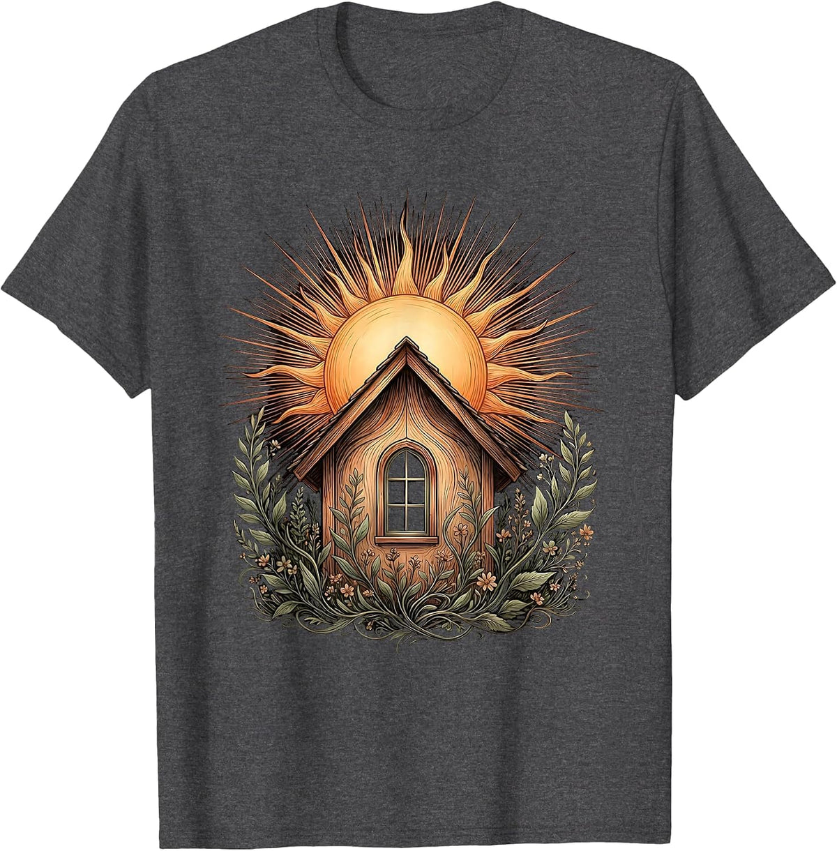 Special Education Teacher Schoolhouse Sunrise Design T-Shirt - Dark Heather Grey