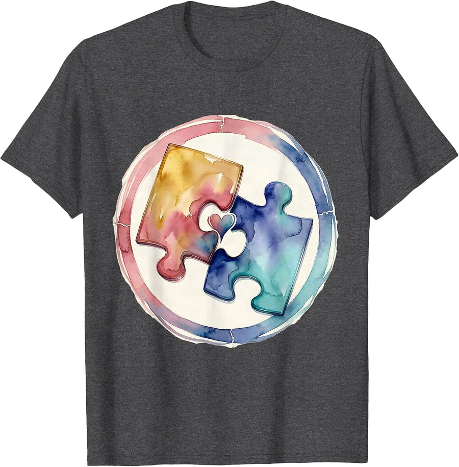 Men's Autism Mom Puzzle Pieces Connected Love Design T-Shirt - Dark Heather Grey