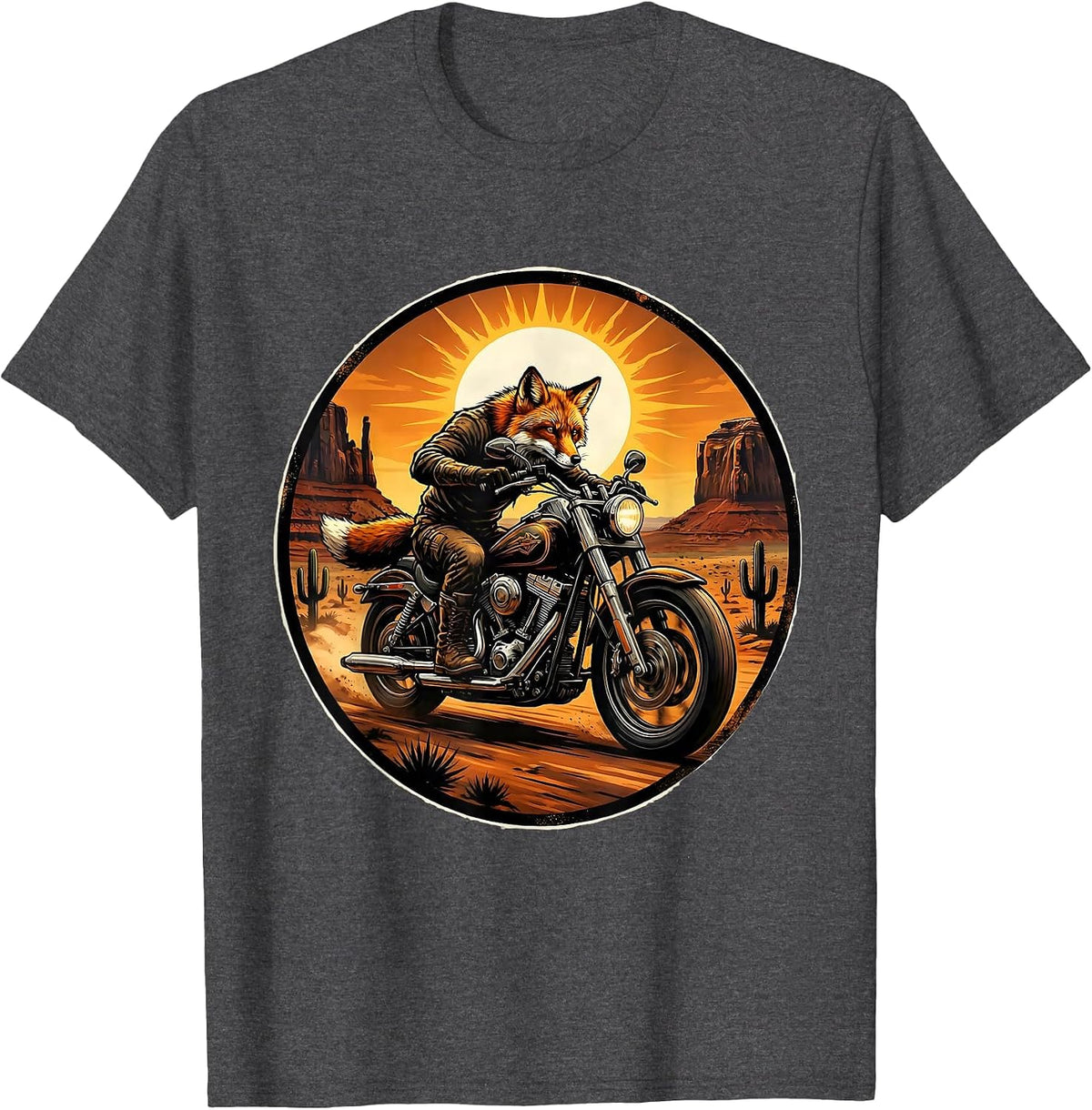 Men's Fox Rider Desert Motorcycle Graphic Tee T-Shirt - Dark Heather Grey