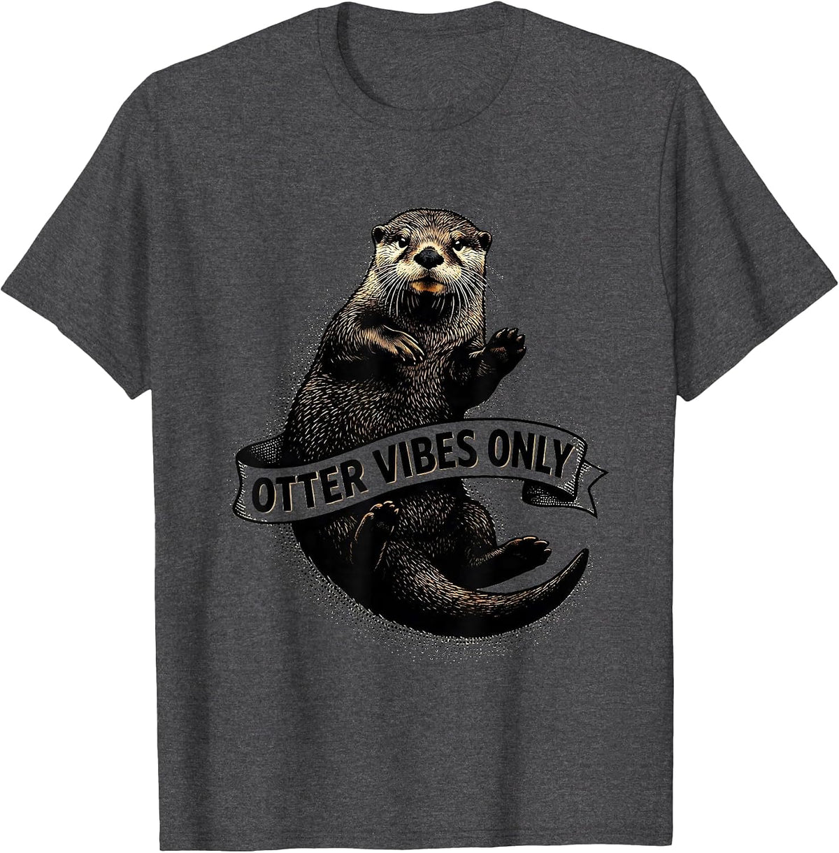 Men's Otter Vibes Only Sea Otter Lover Design T-Shirt - Dark Heather Grey