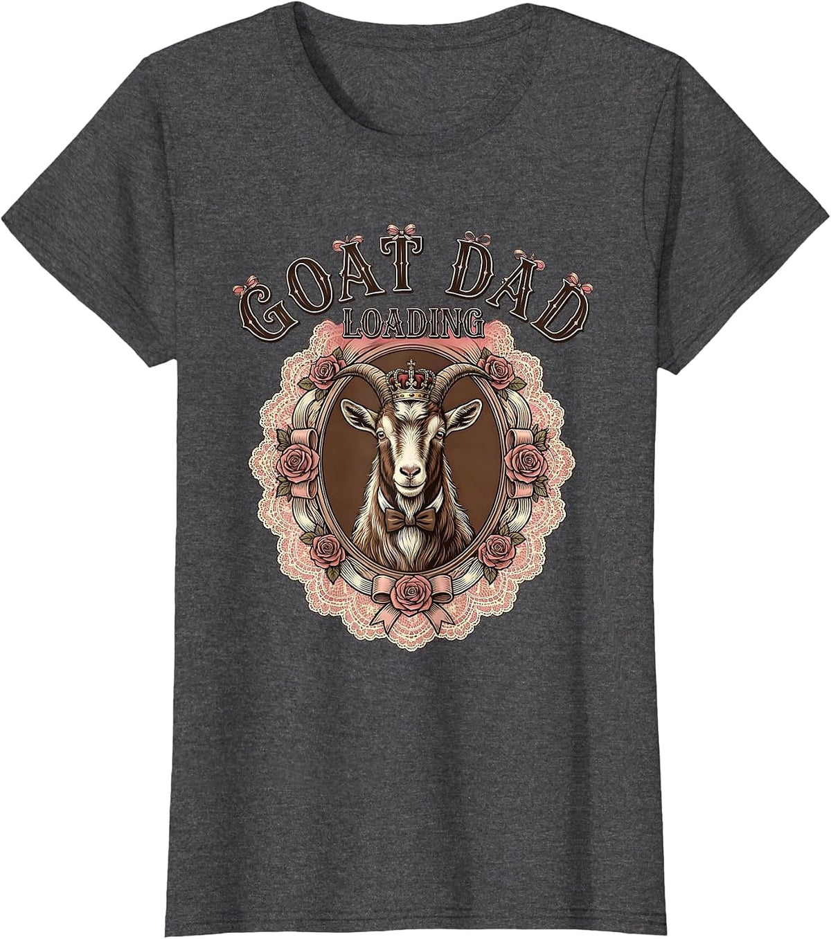 Women's Goat Dad Loading Funny Goat Parent Design T-Shirt - Dark Heather Grey