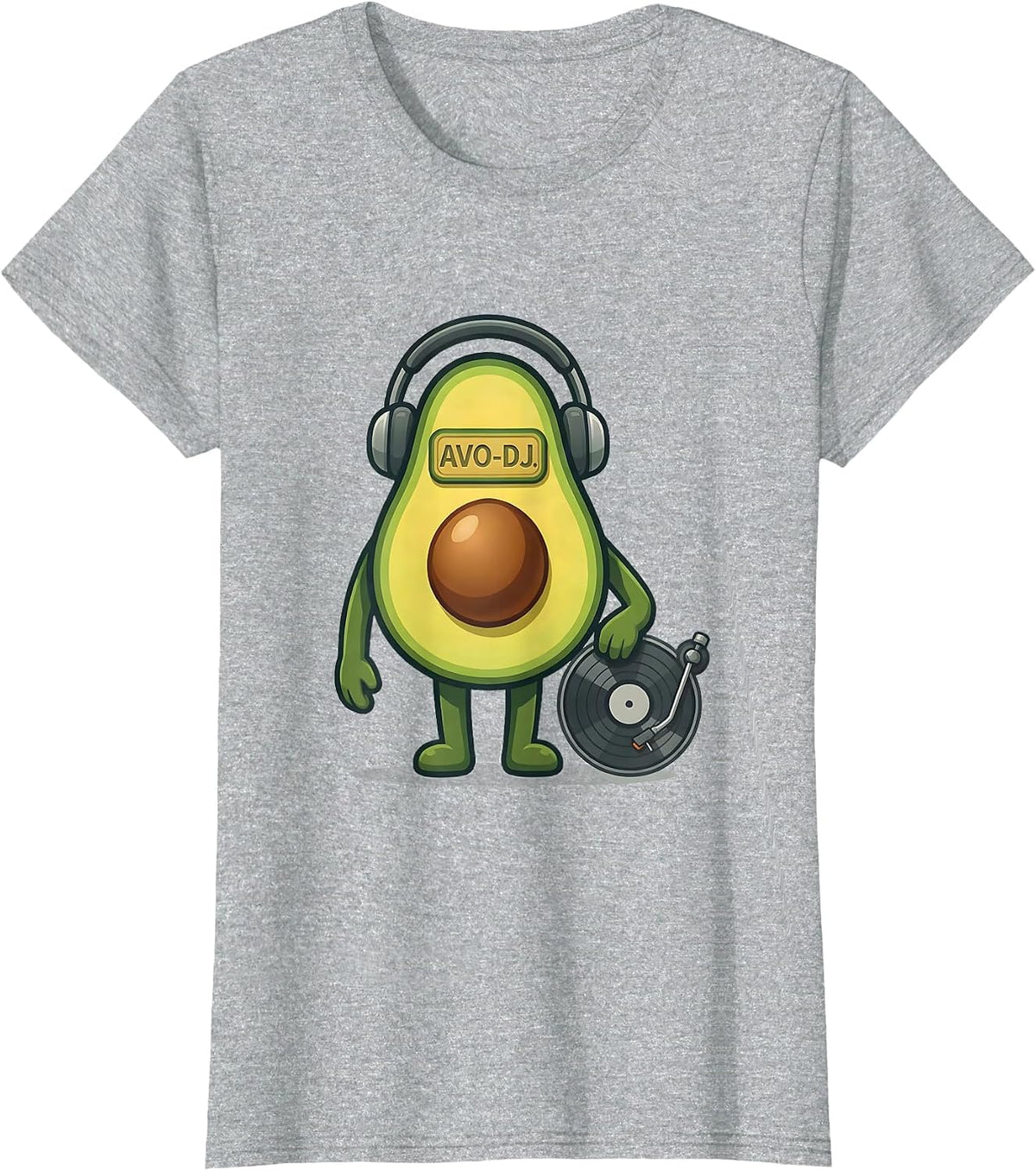 Avo-DJ Flat Vector Funny Avocado Halloween Costume Matching T-Shirt - Heather Grey