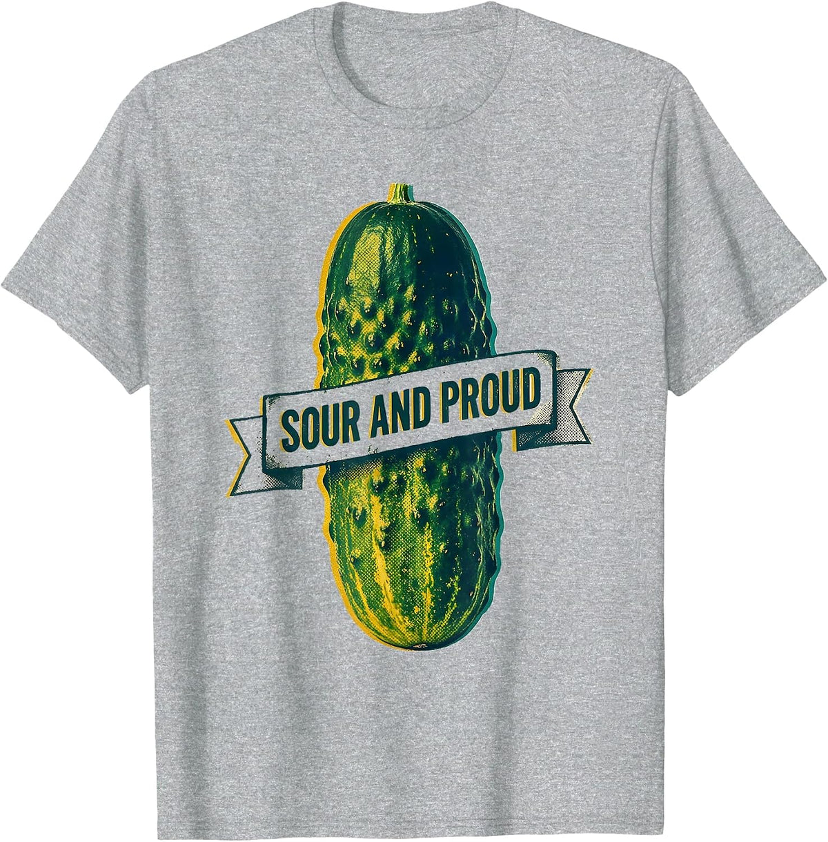 Men's Sour and Proud Funny Pickle Graphic Design T-Shirt - Heather Grey
