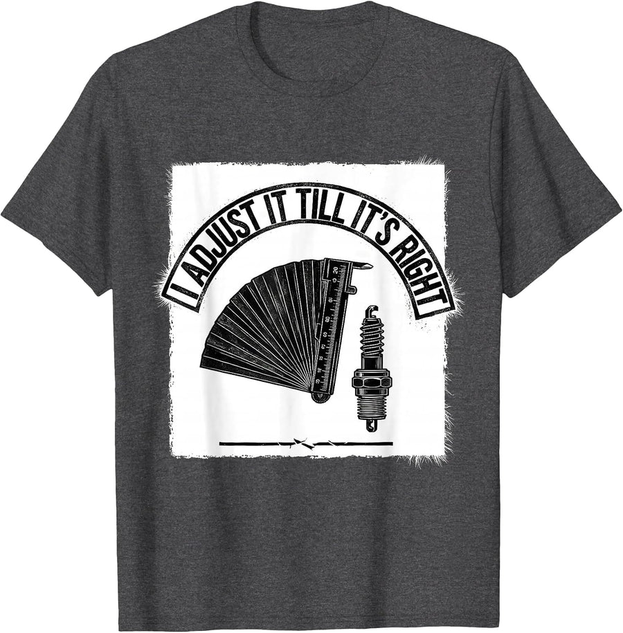 Men's I Adjust It Till It's Right Funny Mechanic Garage Auto T-Shirt - Dark Heather Grey