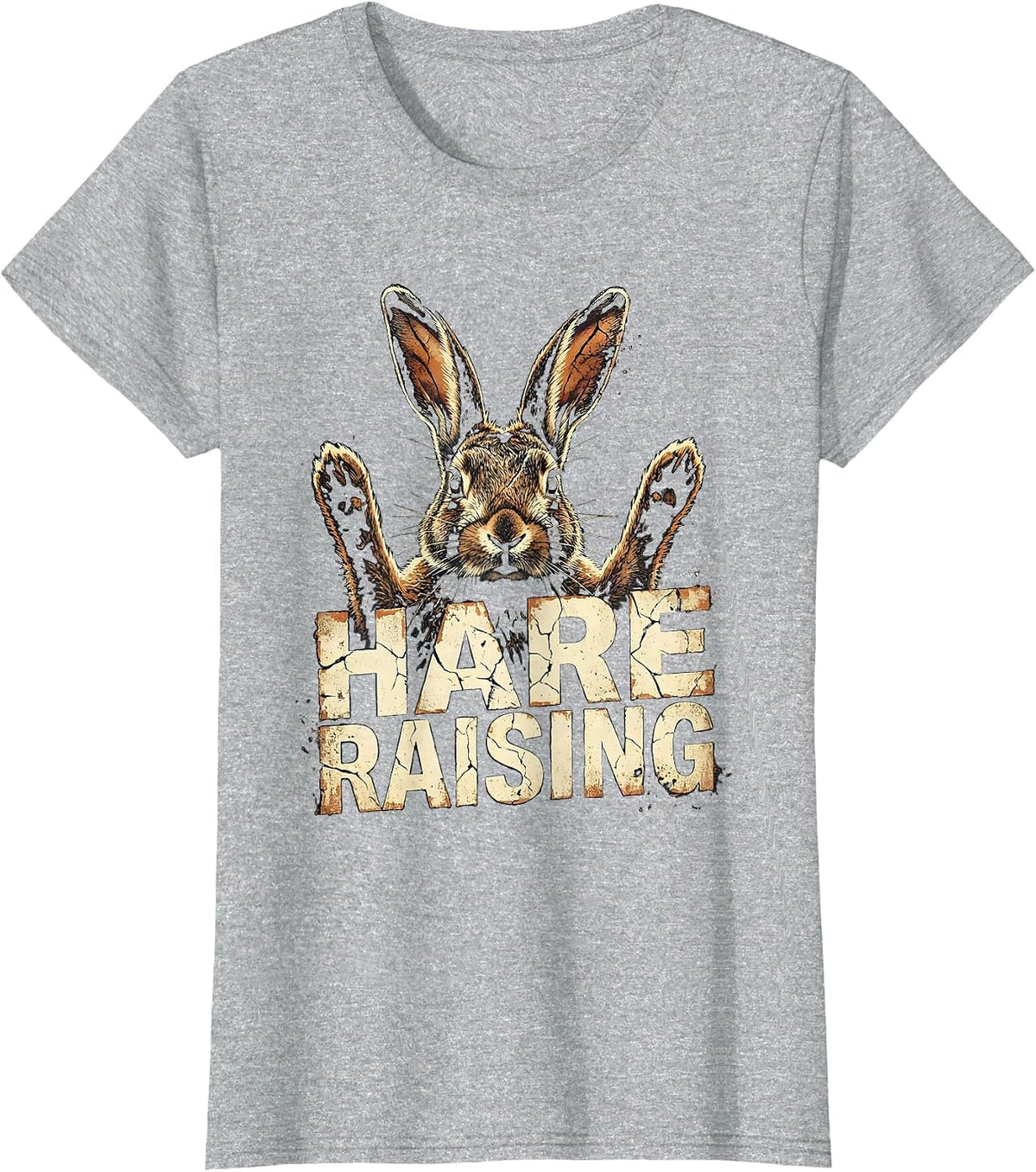 Hare Raising Distressed Funny Rabbit Lover Gift T-Shirt - Heather Grey