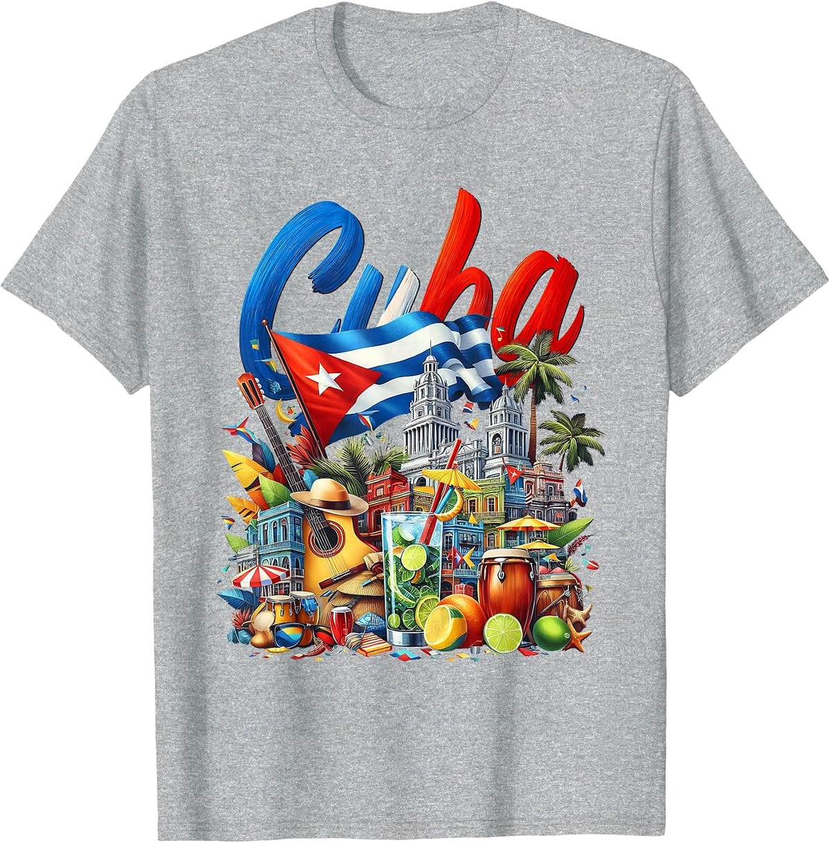 Cuba National Hispanic Heritage Month Cuban Flag T-Shirt - Heather Grey