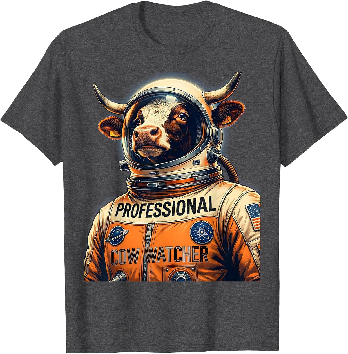 Professional Cow Watcher Funny Cattle Design T-Shirt - Dark Heather Grey