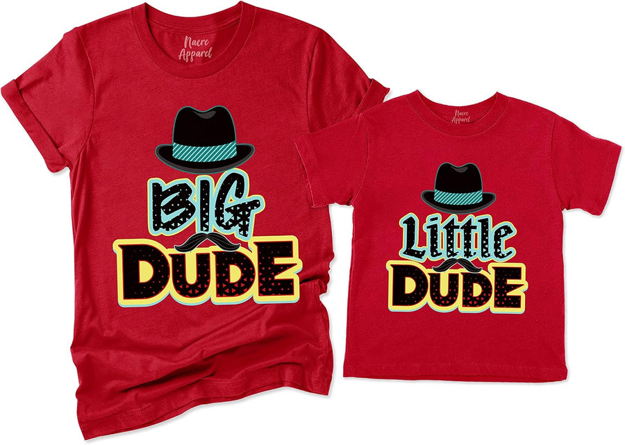 NACRE APPAREL Big Dude Little Dude Matching Dad and Me Best Friend Father's Day Father and Son T-Shirt - Red