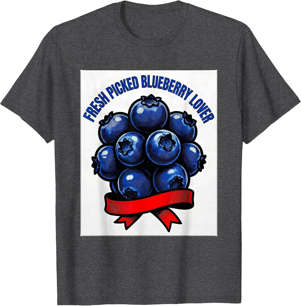 Men's Fresh Picked Blueberry Lover Red White Blue Design T-Shirt - Dark Heather Grey