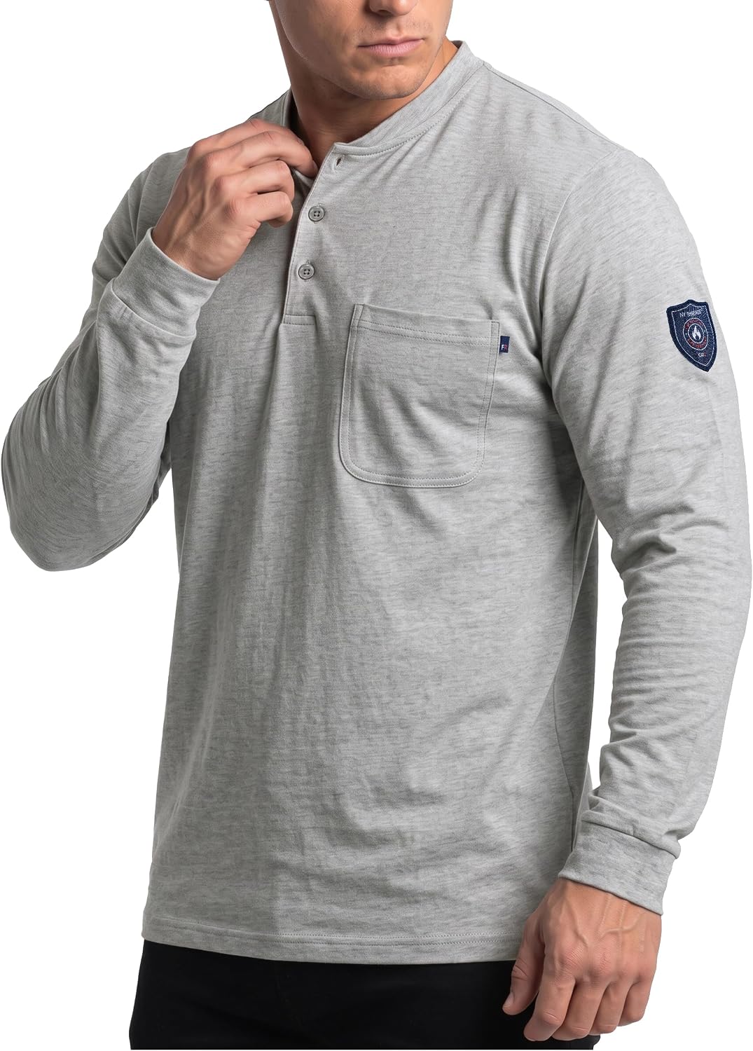 NY Threads 100% Cotton FR Shirts for Men Long Sleeve Henley Shirt 6Oz CAT2 - Light Grey