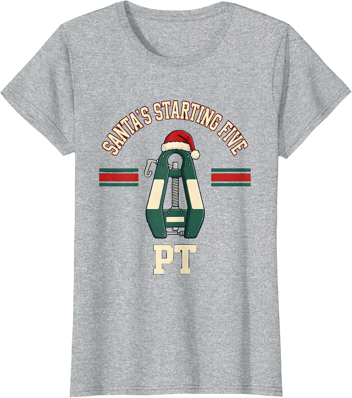 Women's Santa's Starting Five PT Funny Physical Therapist Christmas T-Shirt - Heather Grey