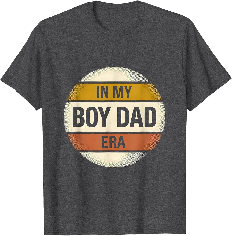 Men's In My Boy Dad Era Retro Groovy Father's Day Humor T-Shirt - Dark Heather Grey