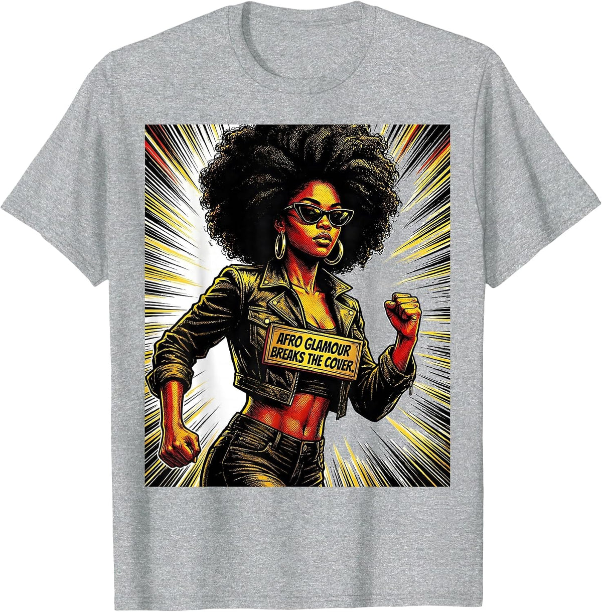 Men's Afro Glamour Breaks The Cover Comic Book Black Women Pride T-Shirt - Heather Grey
