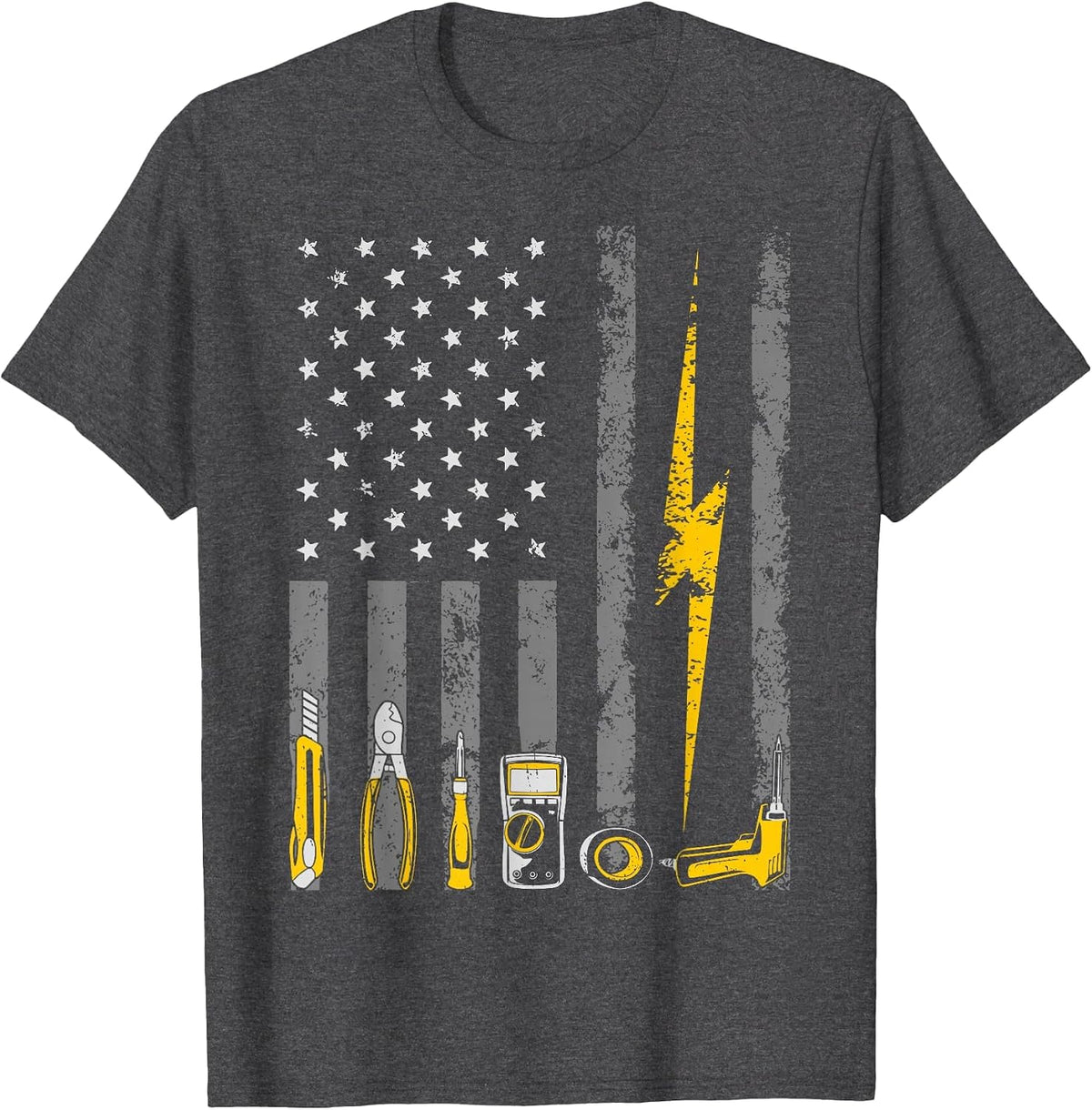 Electrician US Flag Tools Patriotic Job Wire Strippers T-Shirt - Dark Heather Grey