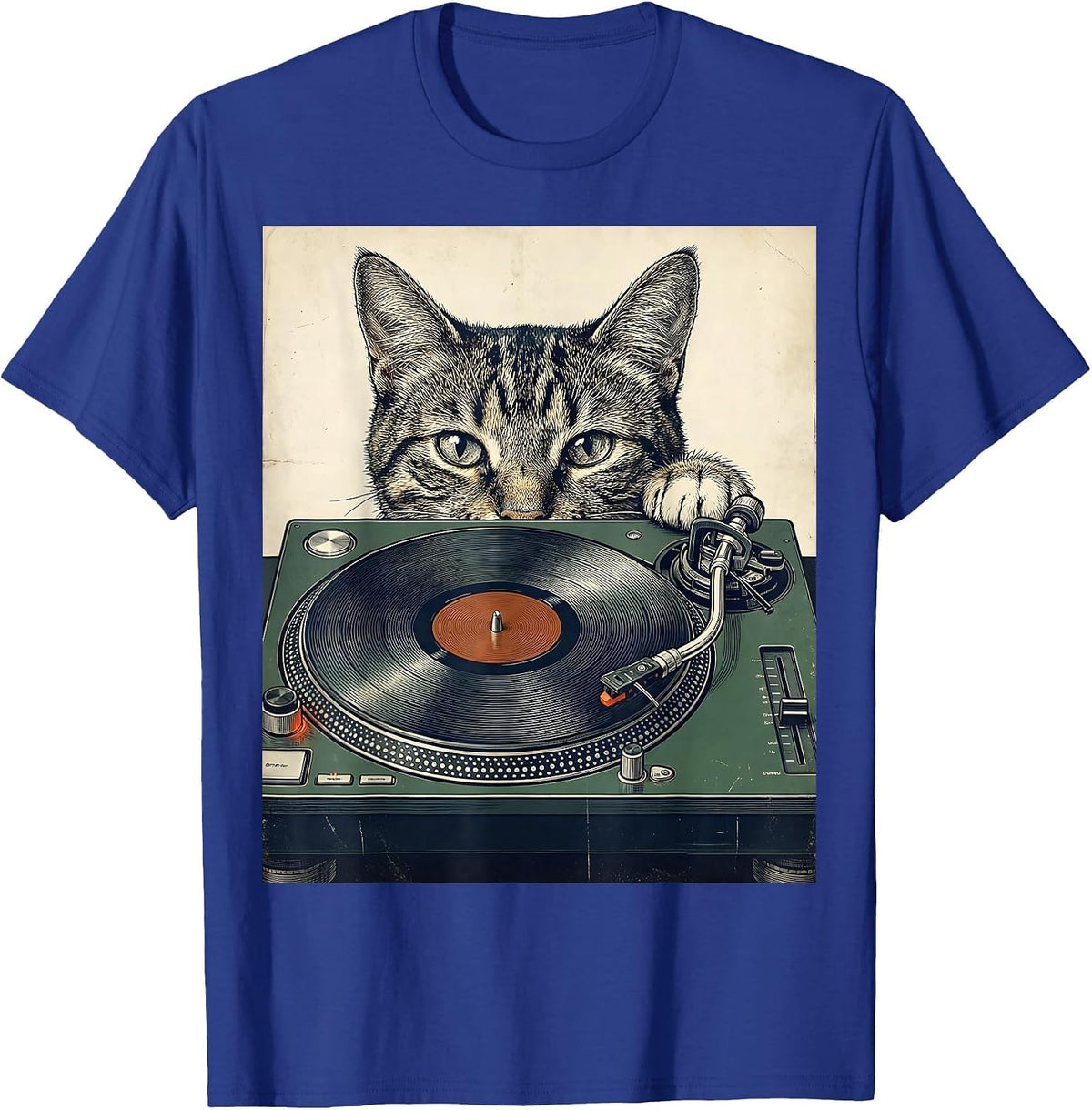 DJ Cat Vintage Rave Music Lover Humor T-Shirt - Royal Blue