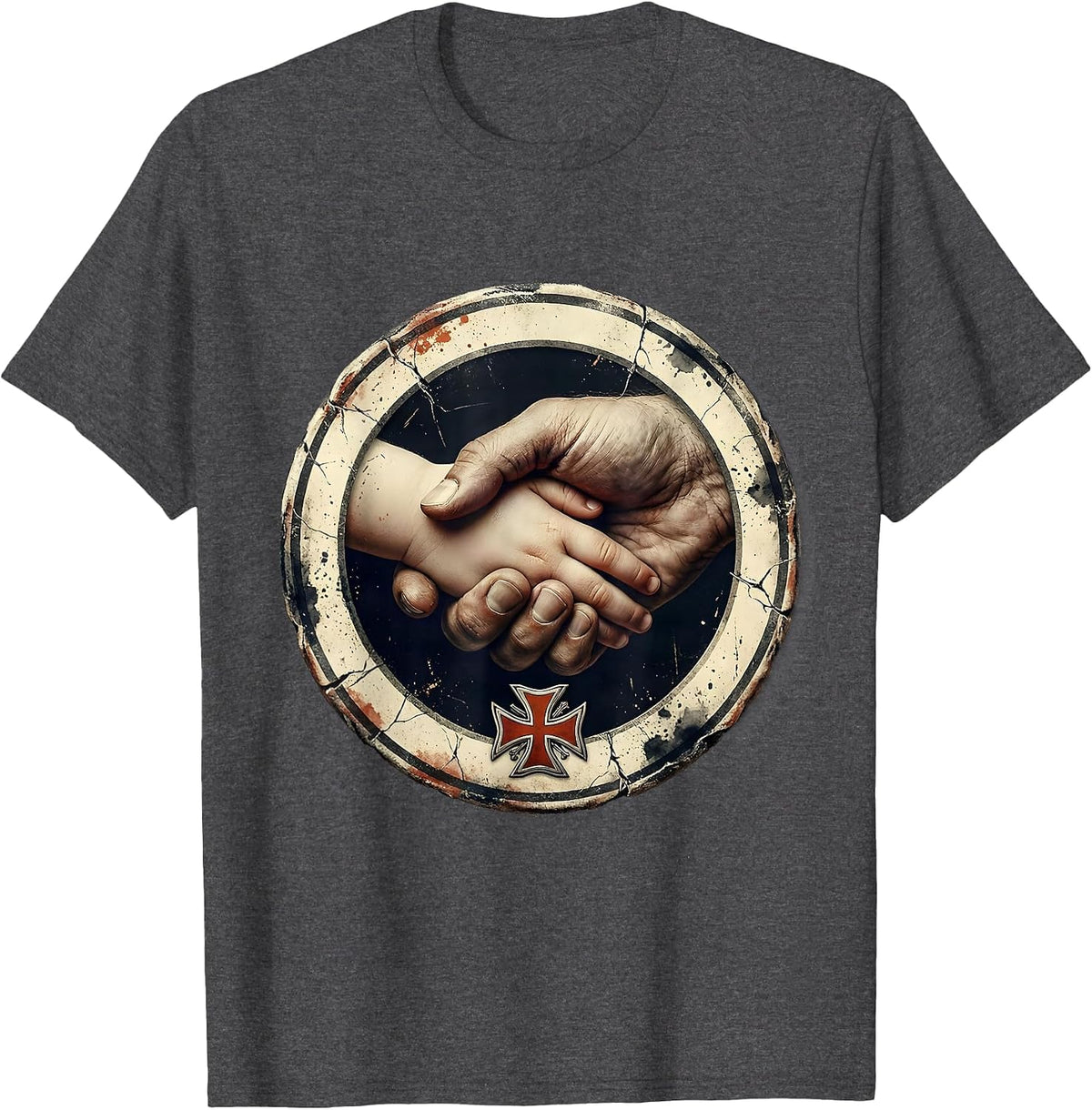 Men's Sealed Hands Firefighter Dad Family Tribute T-Shirt - Dark Heather Grey